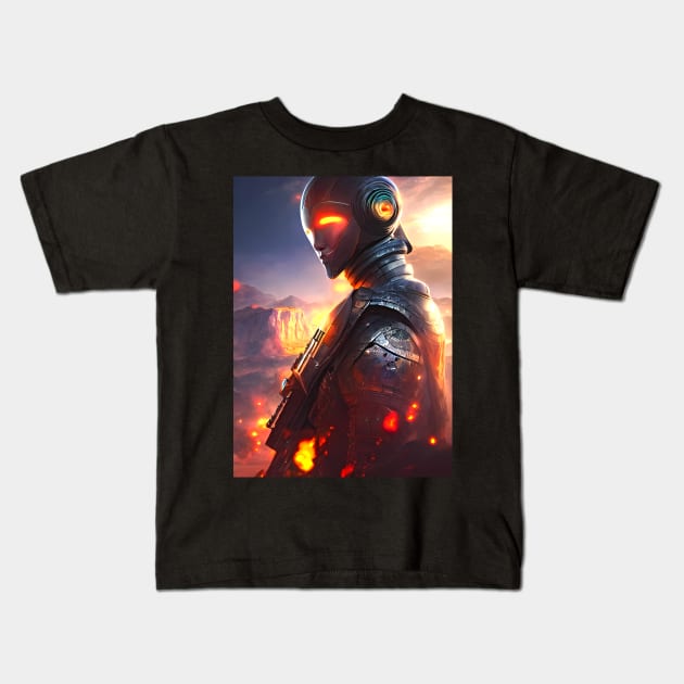 Human/Alien War - The Lieutenant - AI Generated Sci Fi Concept Art - Kids T-Shirt by AfroMatic